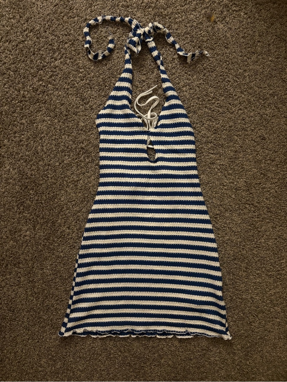 SHEIN Navy and White Striped Backless Halter Dress